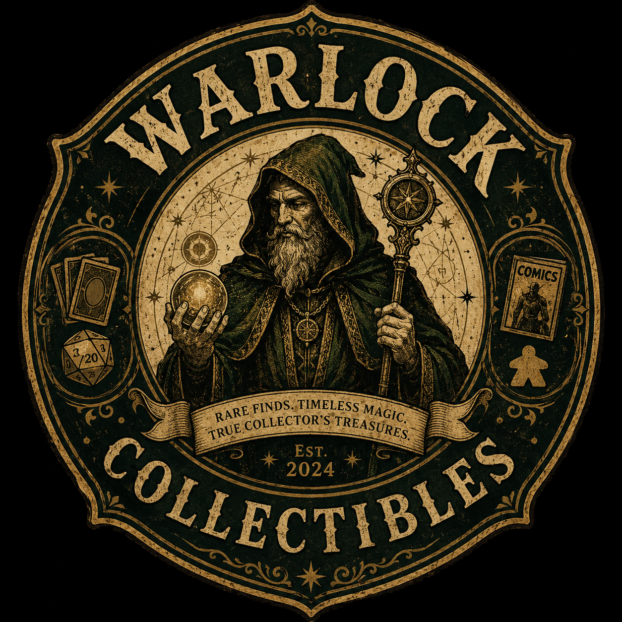 Warlock Collectibles logo — MTG and TCG collectibles store, Greece